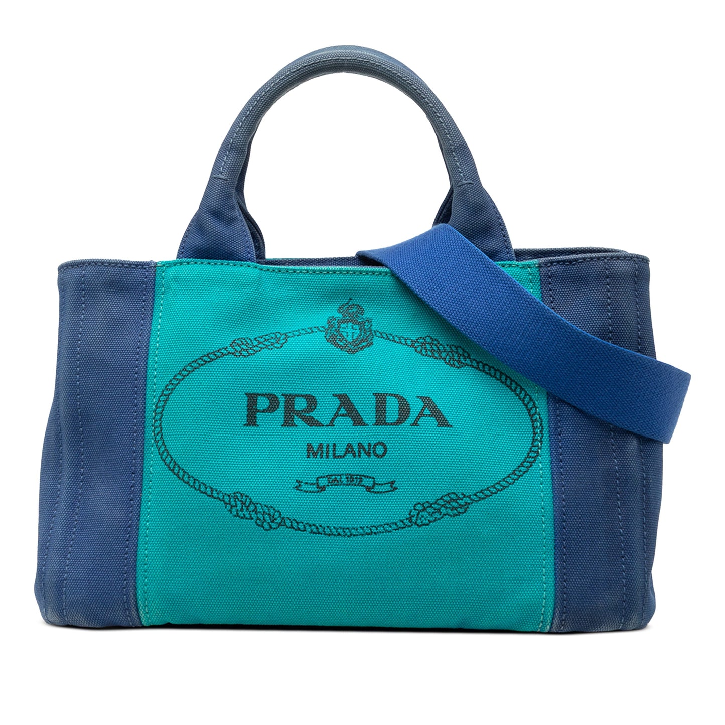 Prada Small Bicolor Canvas Canapa Logo Satchel