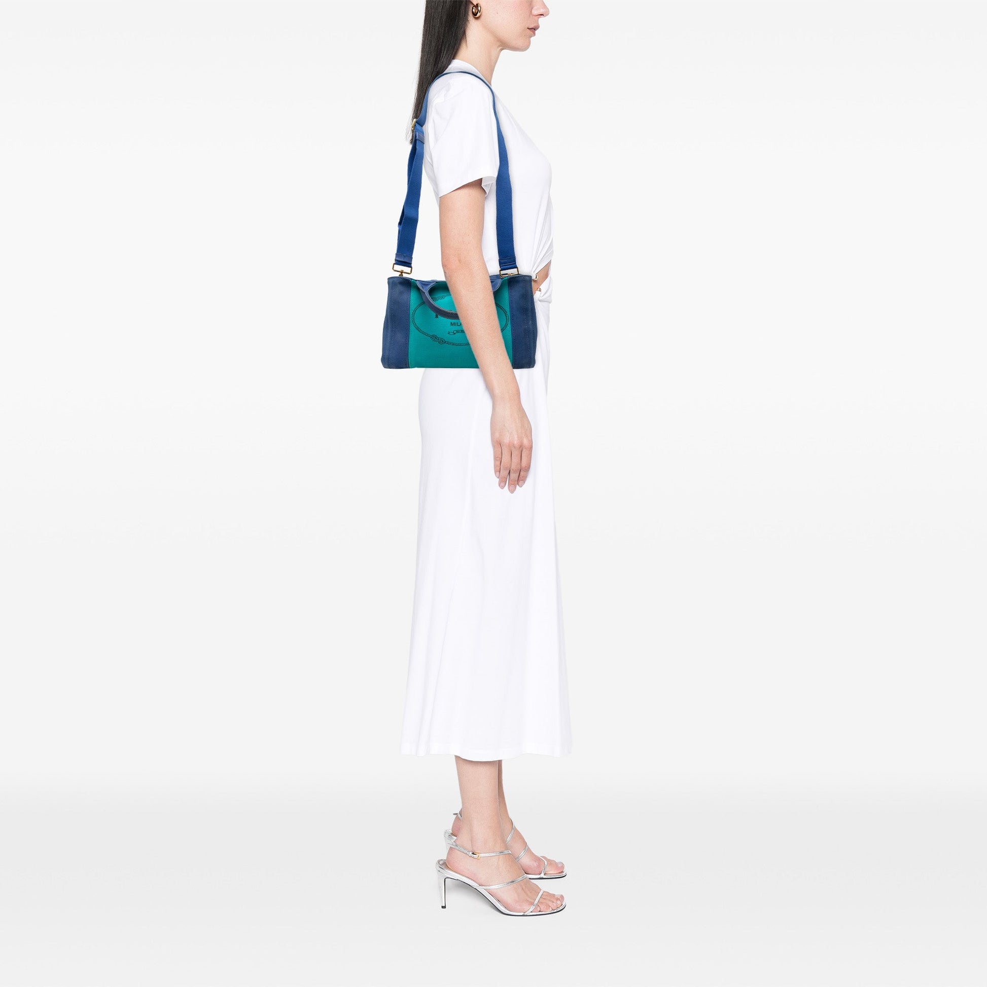 Prada Small Bicolor Canvas Canapa Logo Satchel