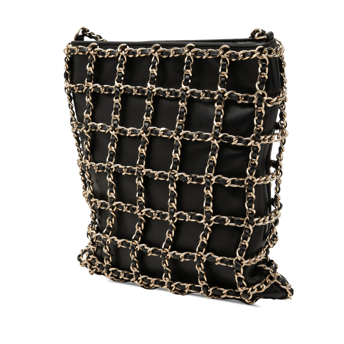 Chanel Lambskin Chain Frame Crossbody — Black