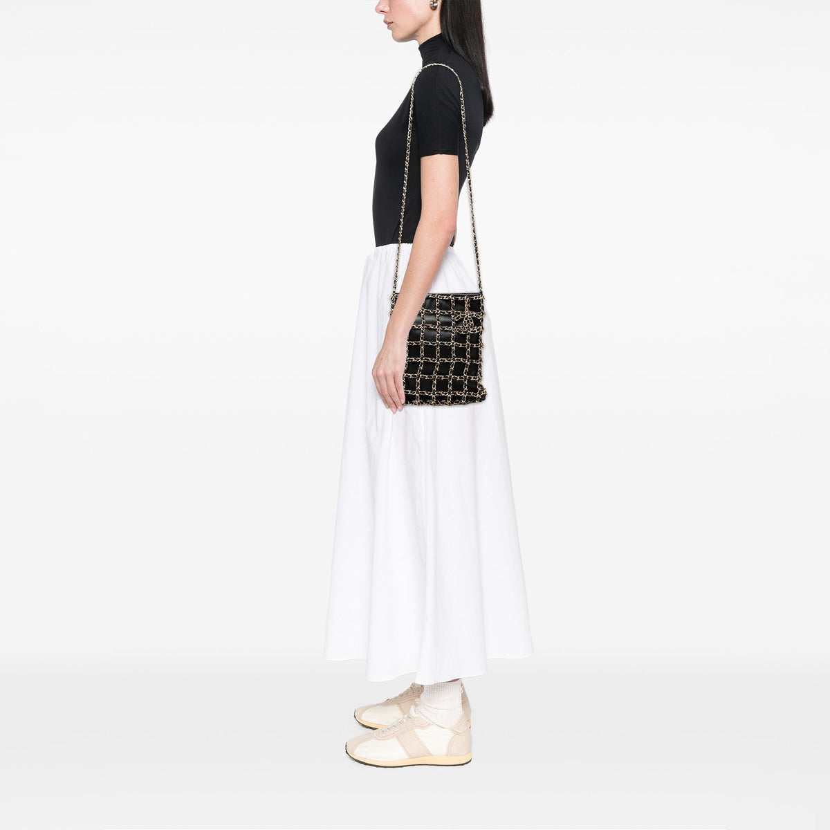 Chanel Lambskin Chain Frame Crossbody — Black