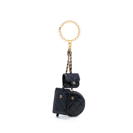 Quilted Lambskin Pearl Crown CC Wristlet Multi Pouches