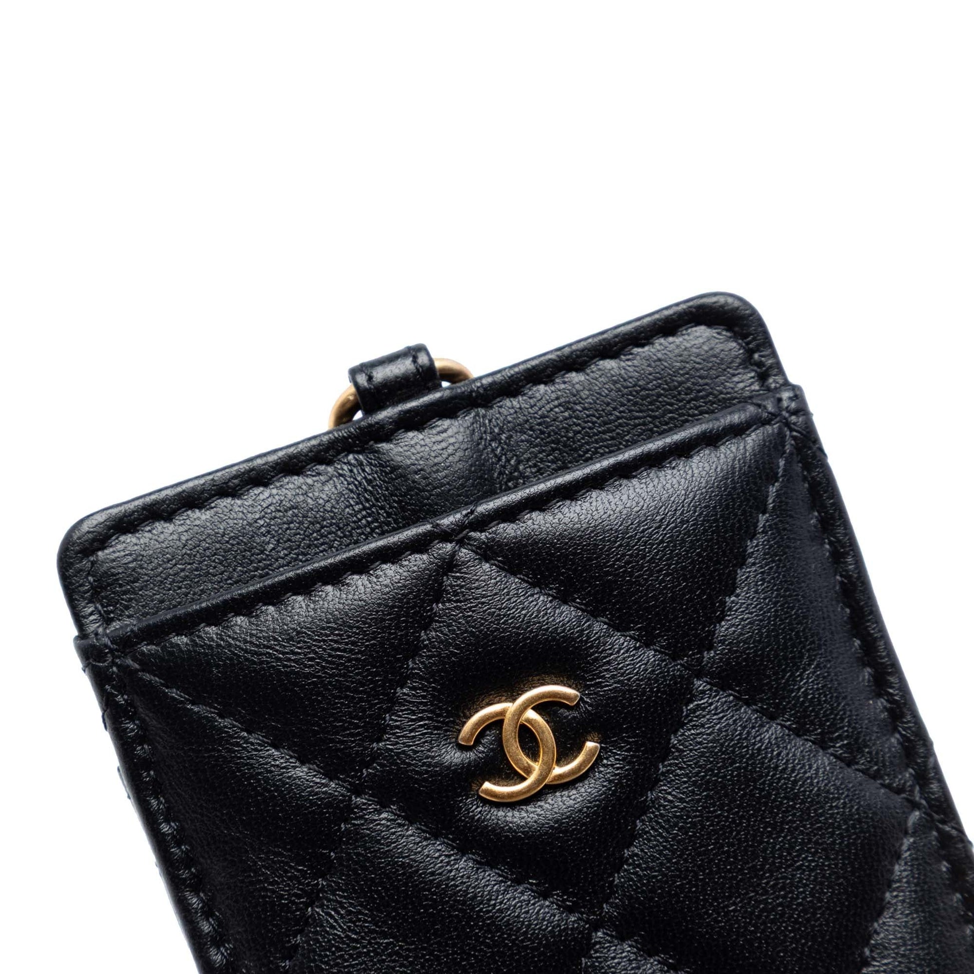 Quilted Lambskin Pearl Crown CC Wristlet Multi Pouches