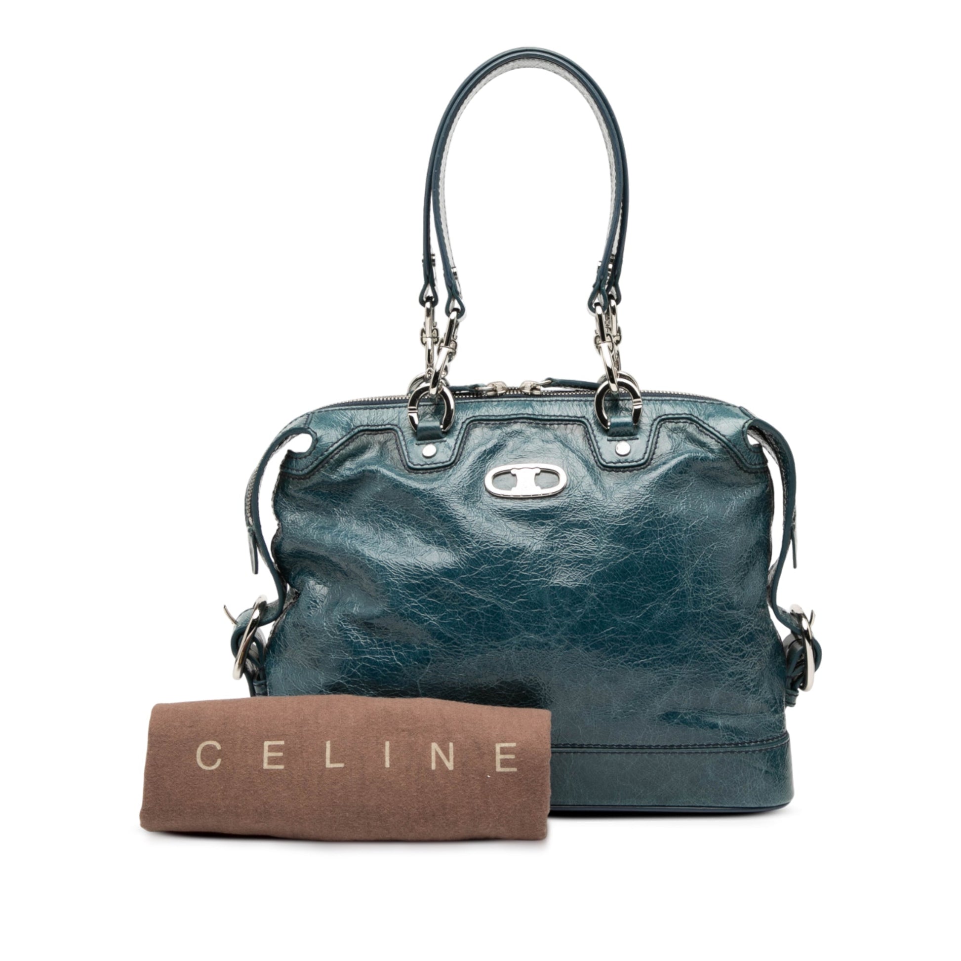 Celine Crinkled Patent Macadam Shoulder Bag