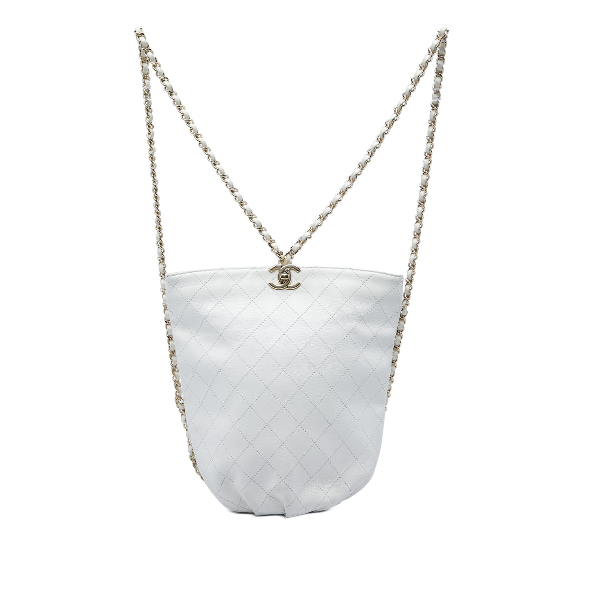 Chanel CC Quilted Calfskin Bucket Backpack — White