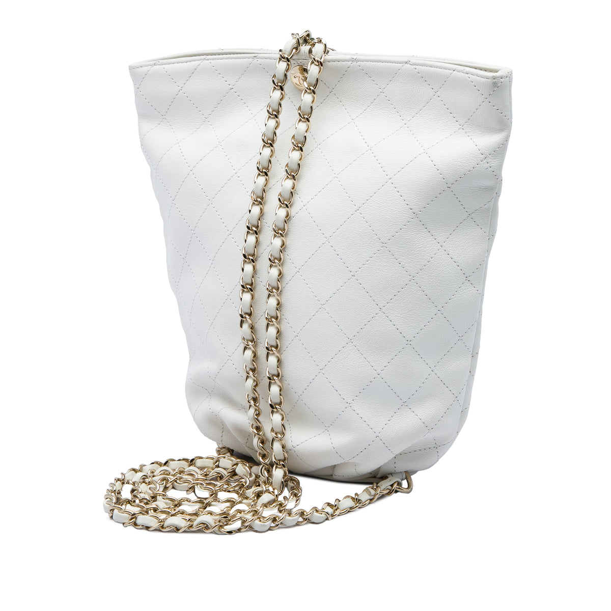 Chanel CC Quilted Calfskin Bucket Backpack — White