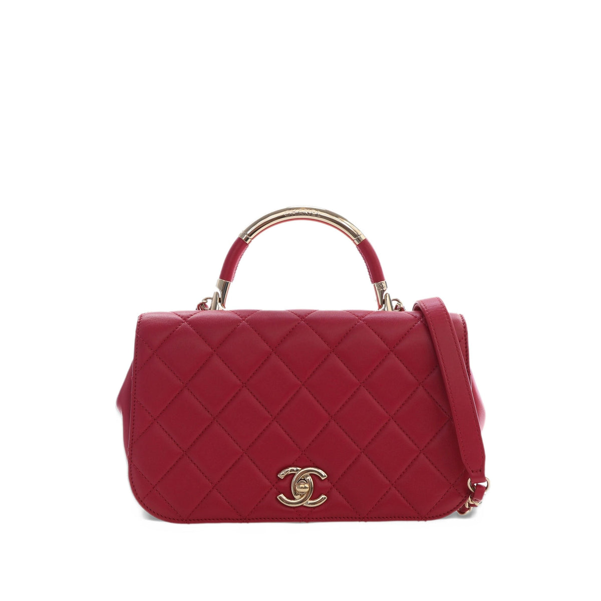 Chanel Small Quilted Lambskin Carry Chic Flap — Red