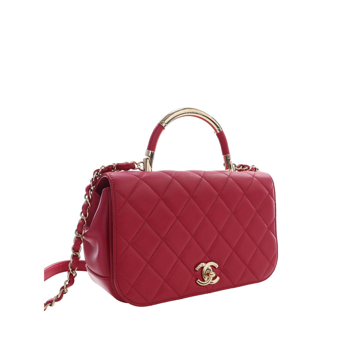 Chanel Small Quilted Lambskin Carry Chic Flap — Red