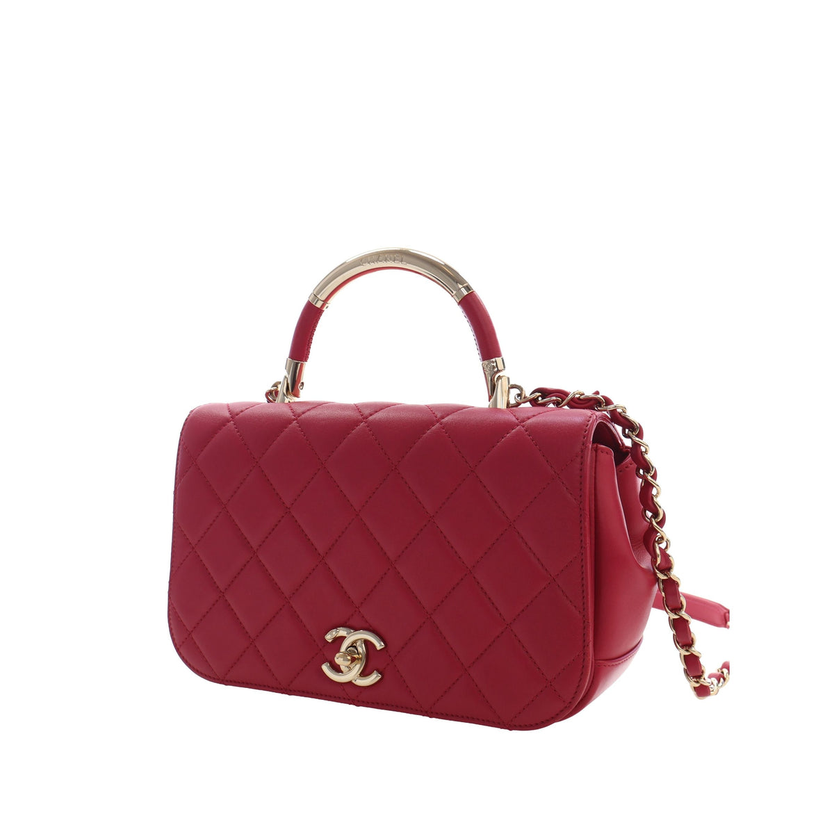 Chanel Small Quilted Lambskin Carry Chic Flap — Red