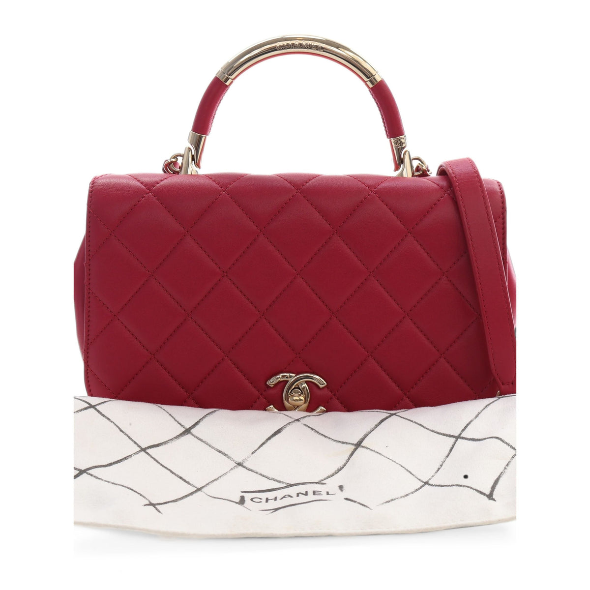 Chanel Small Quilted Lambskin Carry Chic Flap — Red