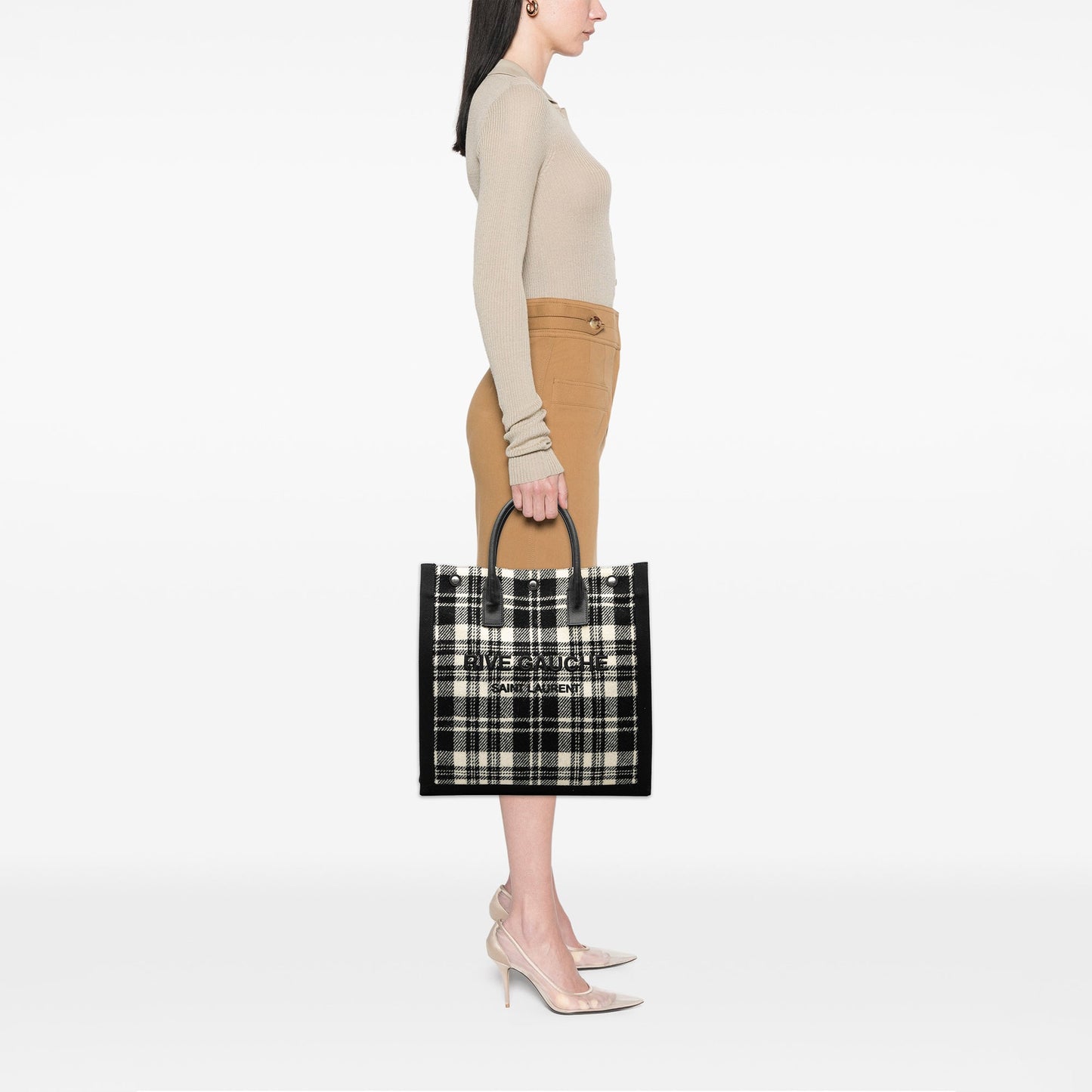 Saint Laurent Plaid Wool Rive Gauche North South Tote