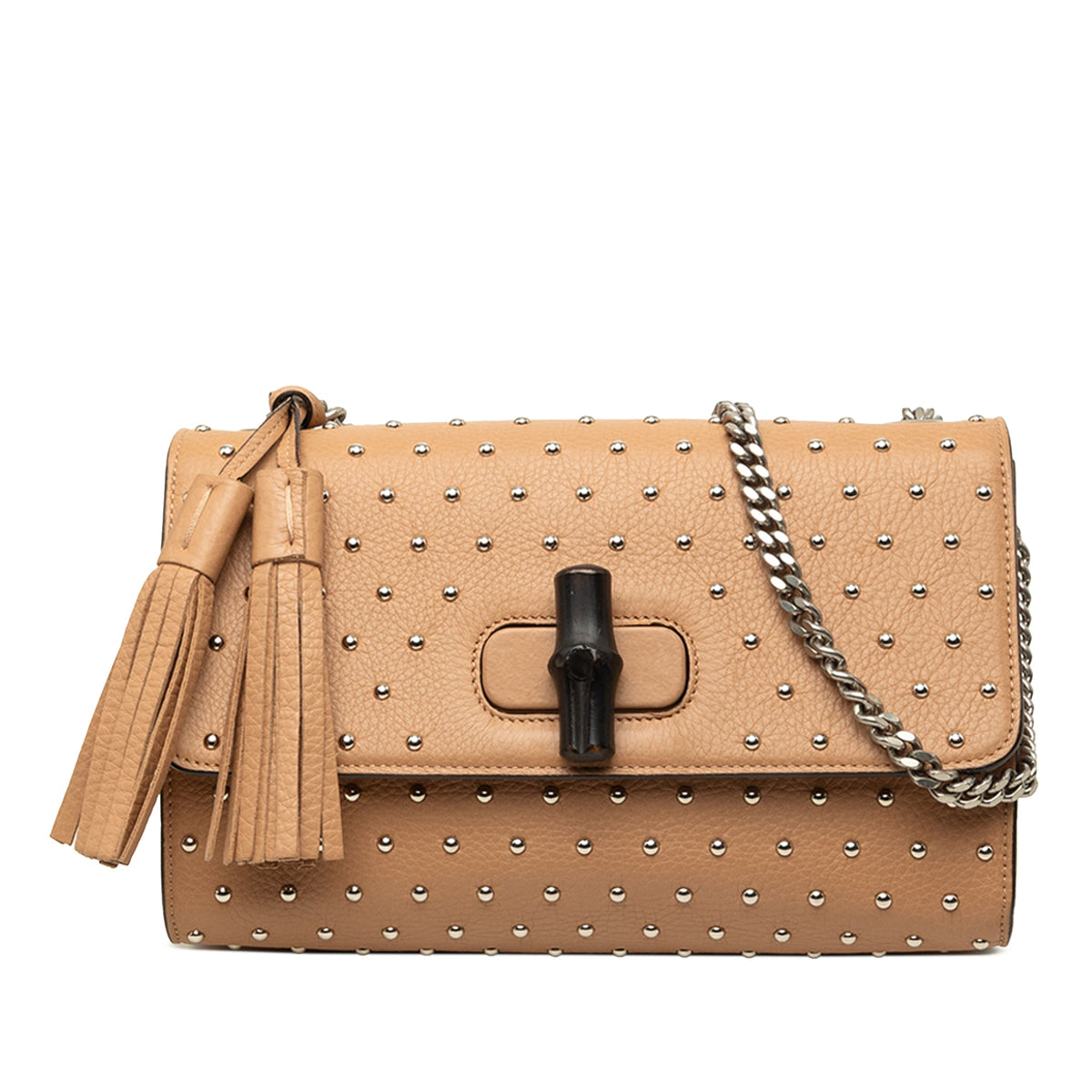 Gucci Medium Leather Studded Miss Bamboo Crossbody — Beige