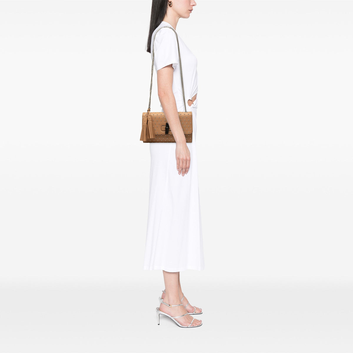 Gucci Medium Leather Studded Miss Bamboo Crossbody — Beige