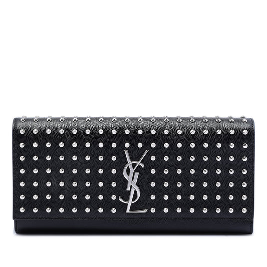 Saint Laurent Grain De Poudre Classic Monogram Studded Clutch