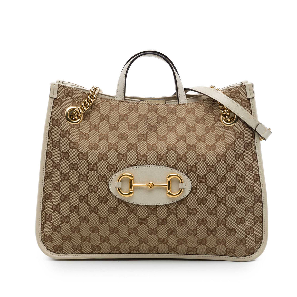 Gucci Medium GG Canvas Horsebit 1955 Chain Tote — Beige