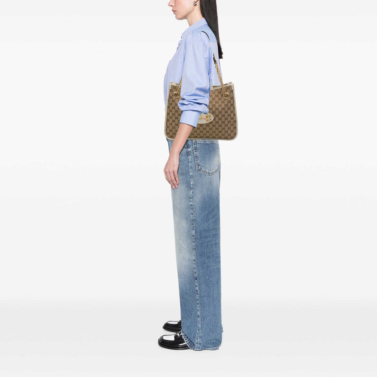 Gucci Medium GG Canvas Horsebit 1955 Chain Tote — Beige