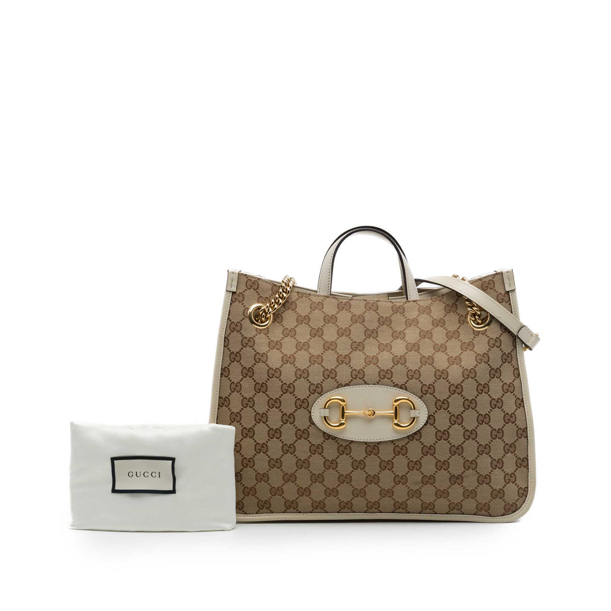 Gucci Medium GG Canvas Horsebit 1955 Chain Tote — Beige