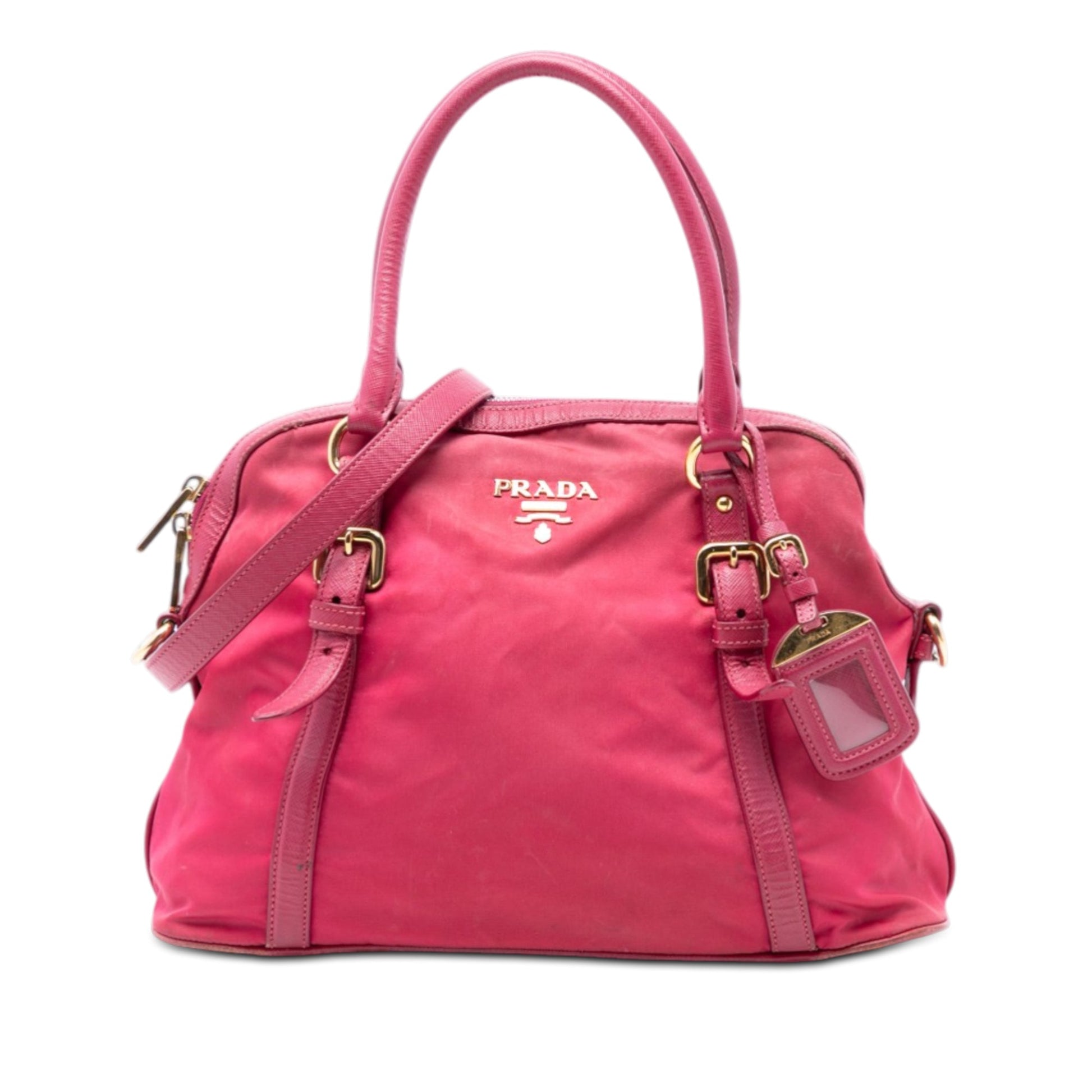 Prada Saffiano Trimmed Tessuto Dome Satchel