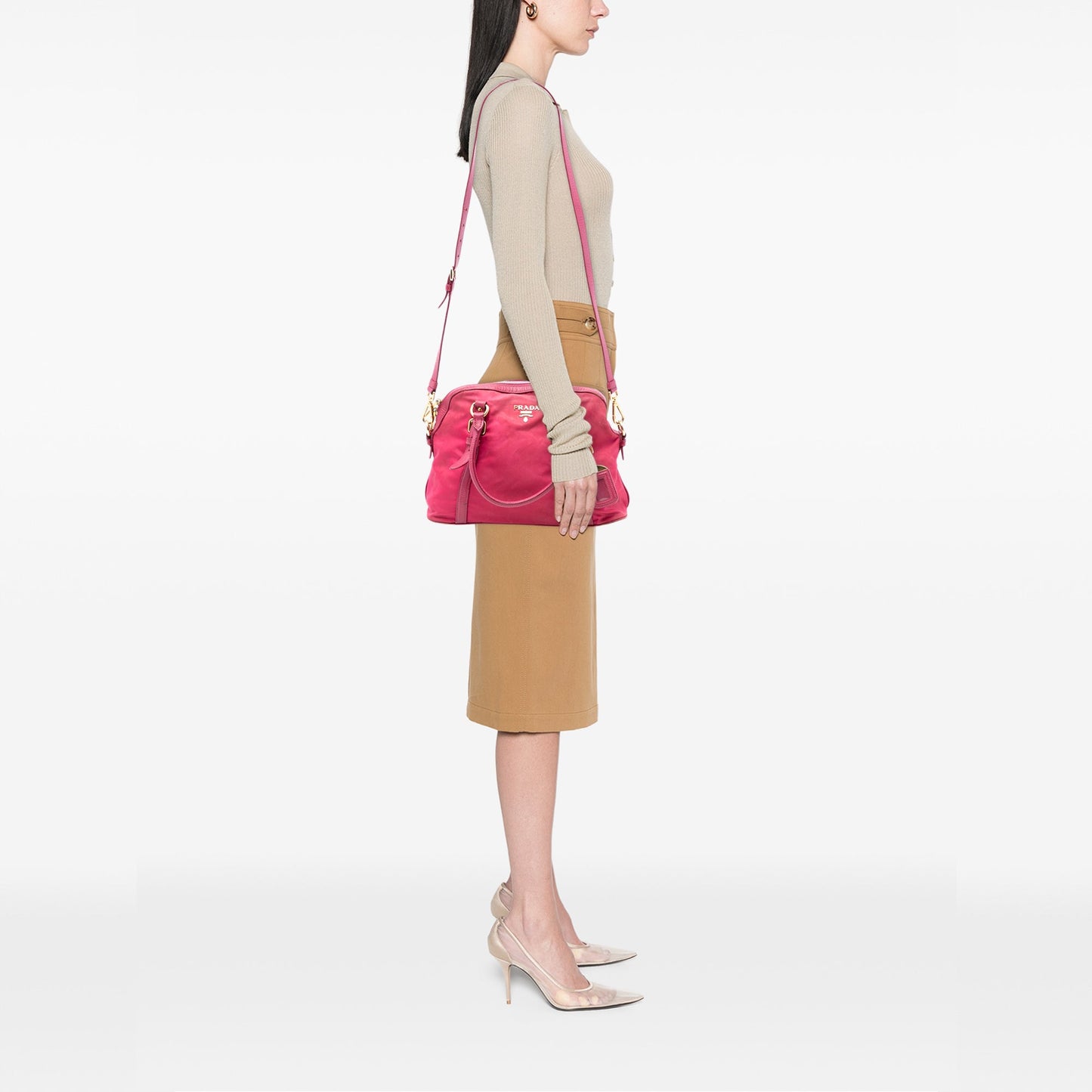 Prada Saffiano Trimmed Tessuto Dome Satchel