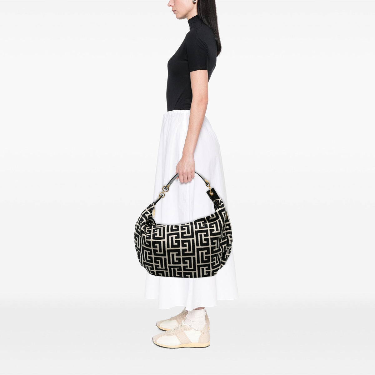 Balmain Canvas Monogram 1945 Hobo — Black