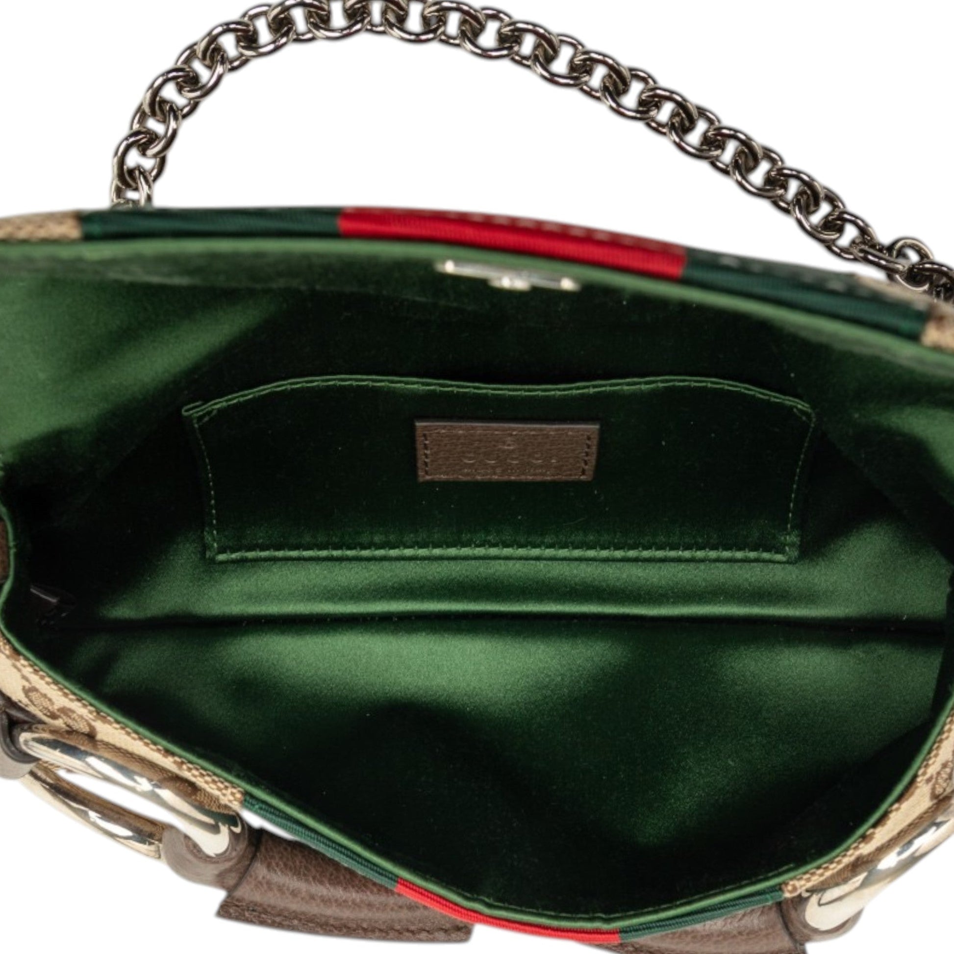 Gucci Small GG Canvas Horsebit Web Chain Satchel
