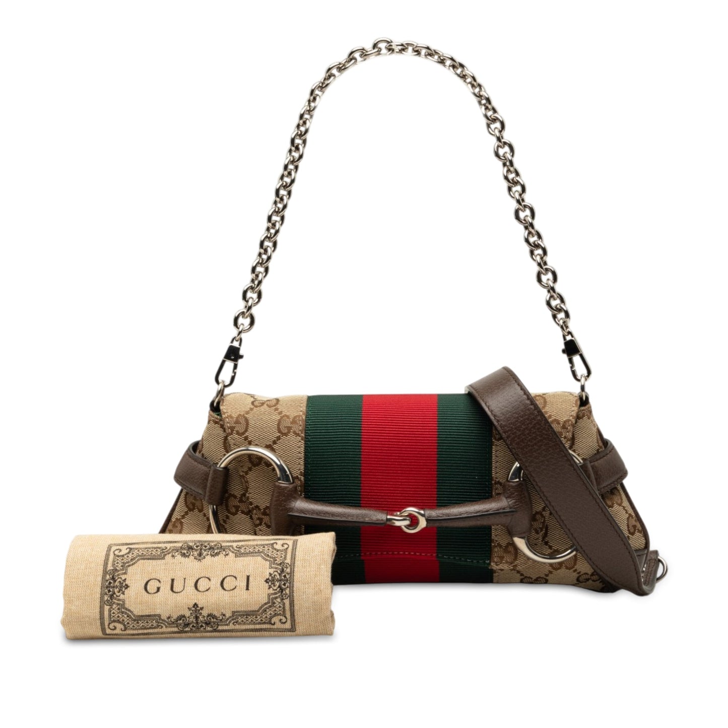 Gucci Small GG Canvas Horsebit Web Chain Satchel