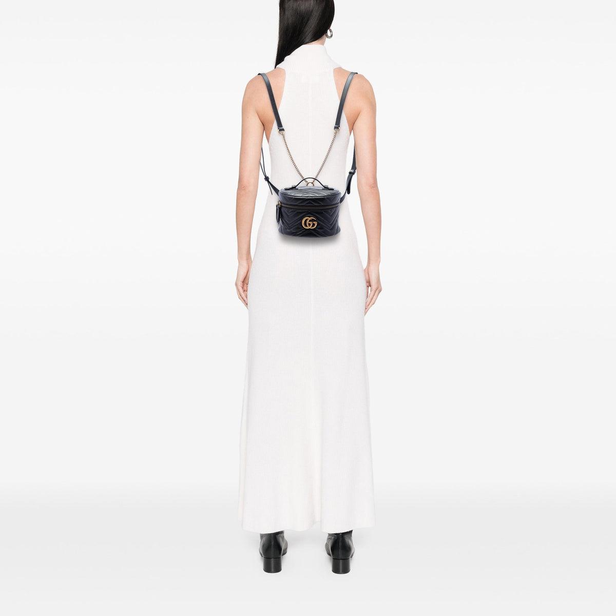 Gucci Mini GG Marmont Matelasse Calfskin Round Backpack — Black