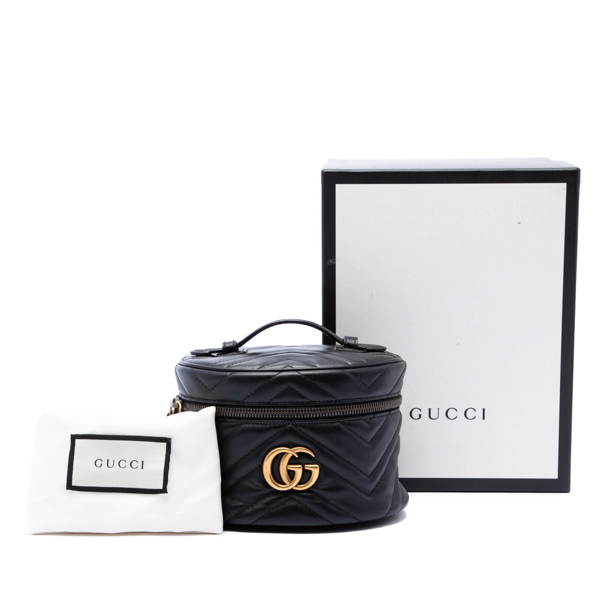 Gucci Mini GG Marmont Matelasse Calfskin Round Backpack — Black