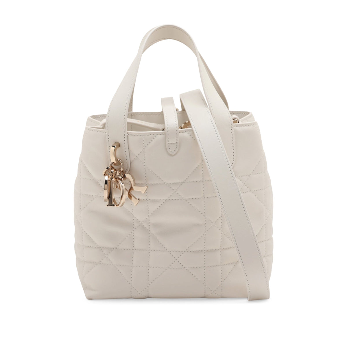 Dior Small Calfskin Macrocannage Toujours Vertical — White
