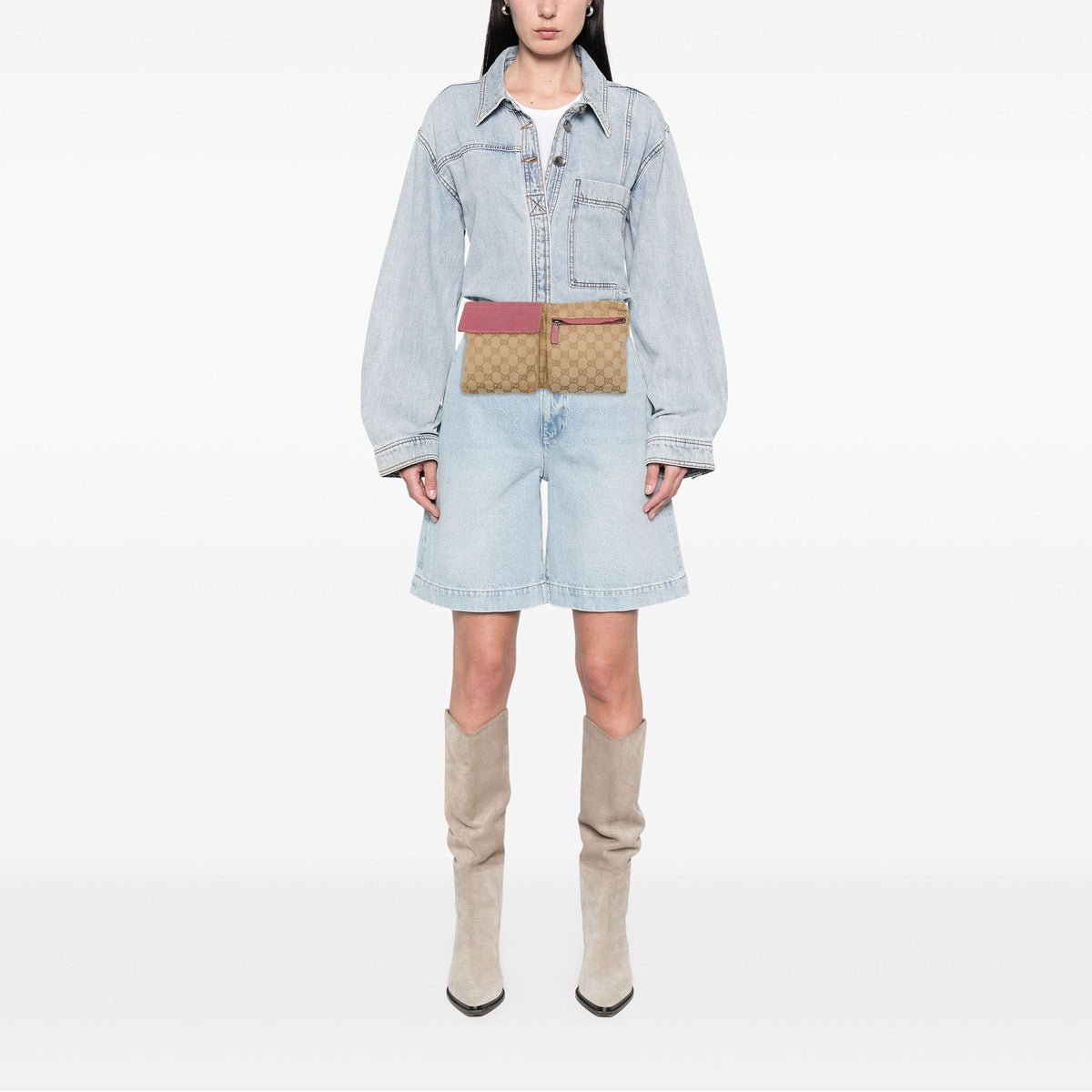 Gucci GG Canvas Web Double Pocket Belt Bag