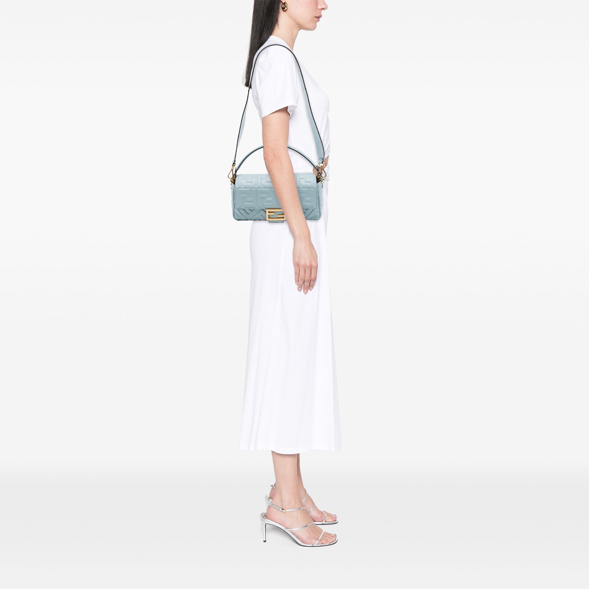 Fendi Zucca Embossed Leather Baguette Satchel