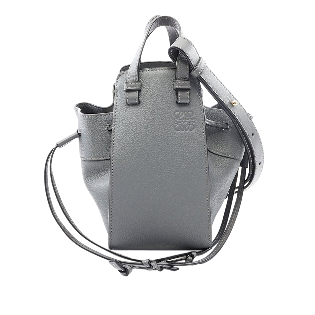 LOEWE Mini Grained Calfskin Drawstring Hammock Bag — Gray