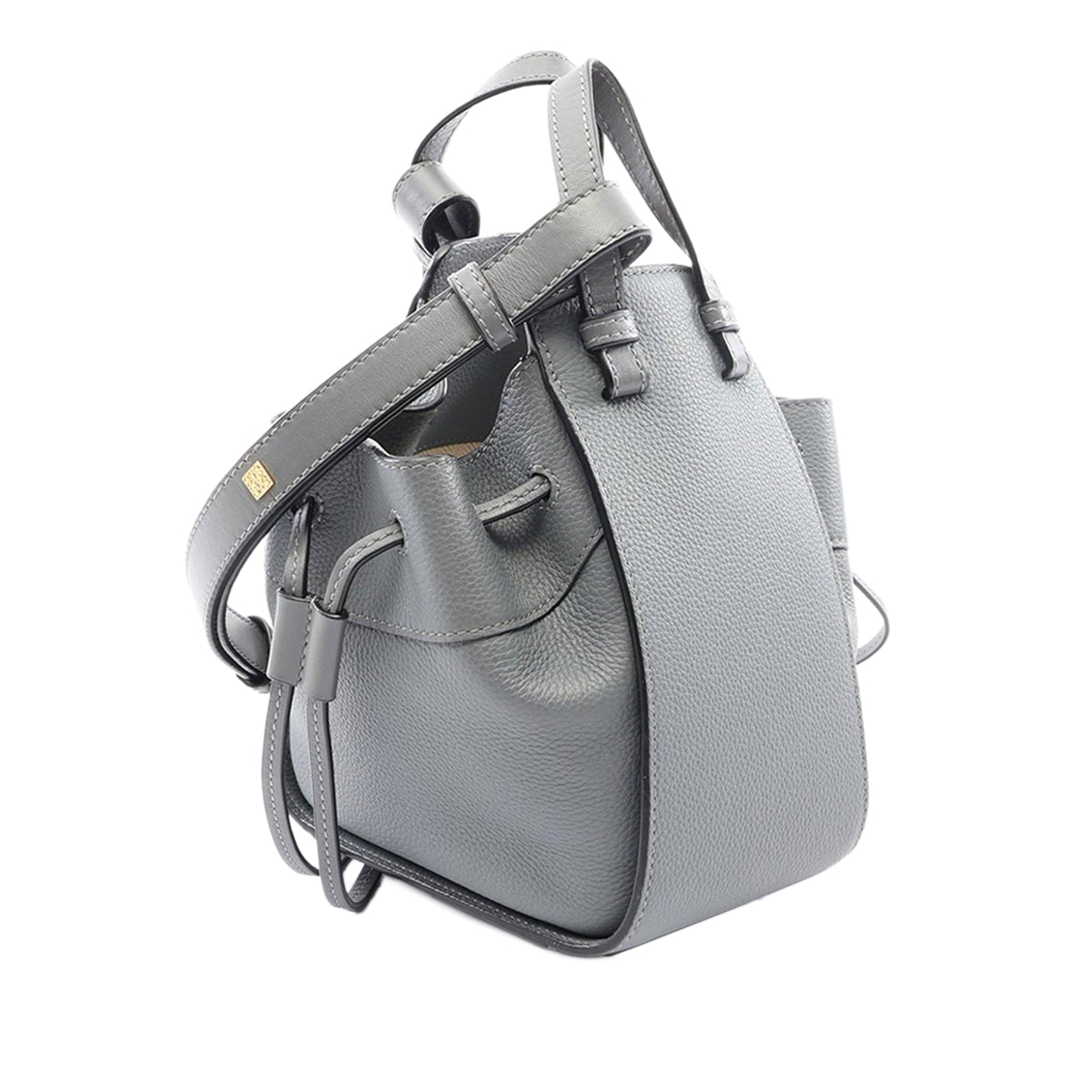 LOEWE Mini Grained Calfskin Drawstring Hammock Bag — Gray