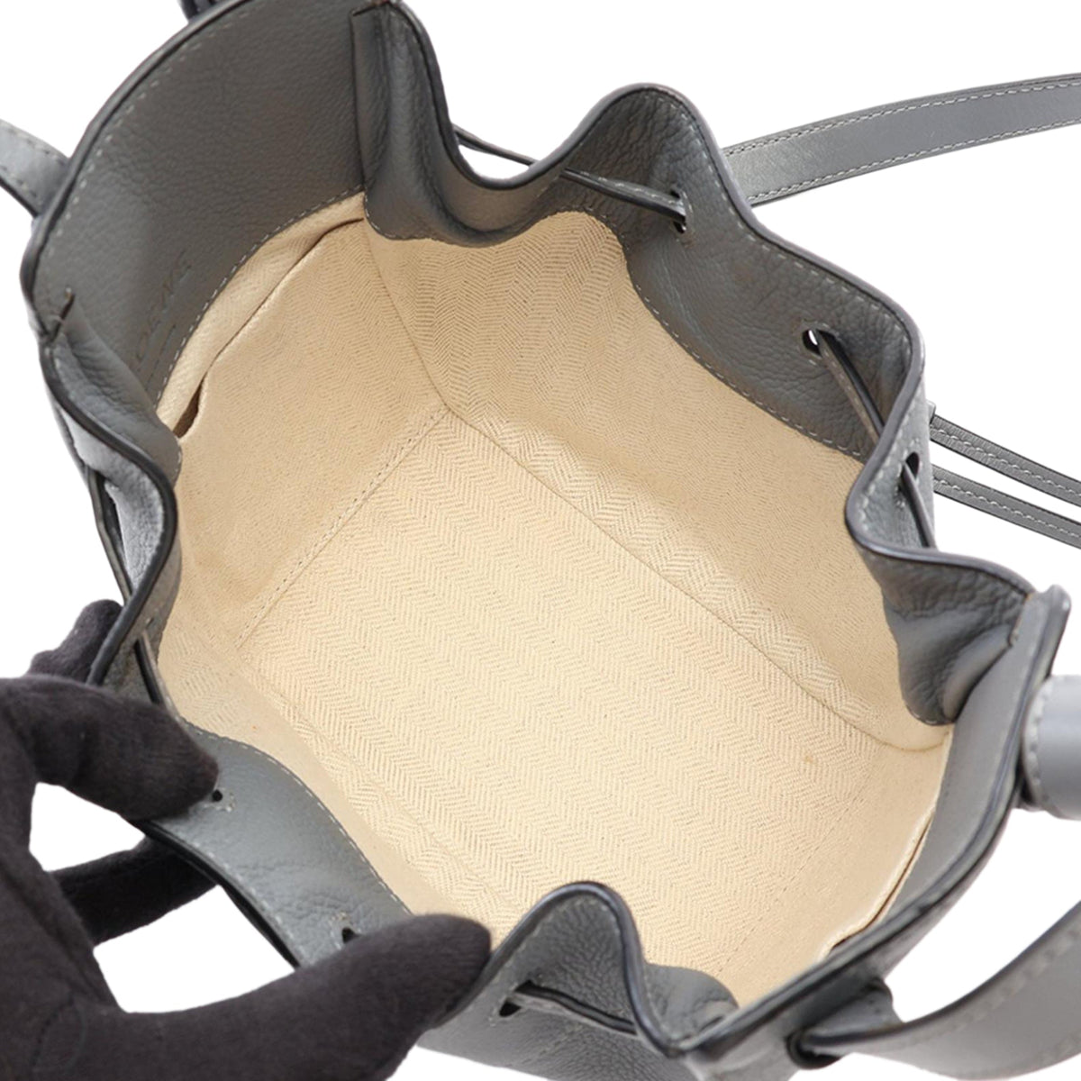 LOEWE Mini Grained Calfskin Drawstring Hammock Bag — Gray
