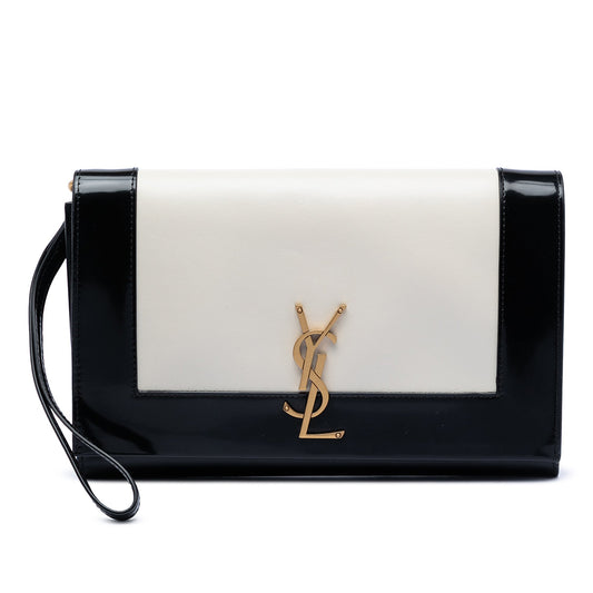 Saint Laurent Brushed Leather Trimmed Lambskin Cassandre Flap Pouch