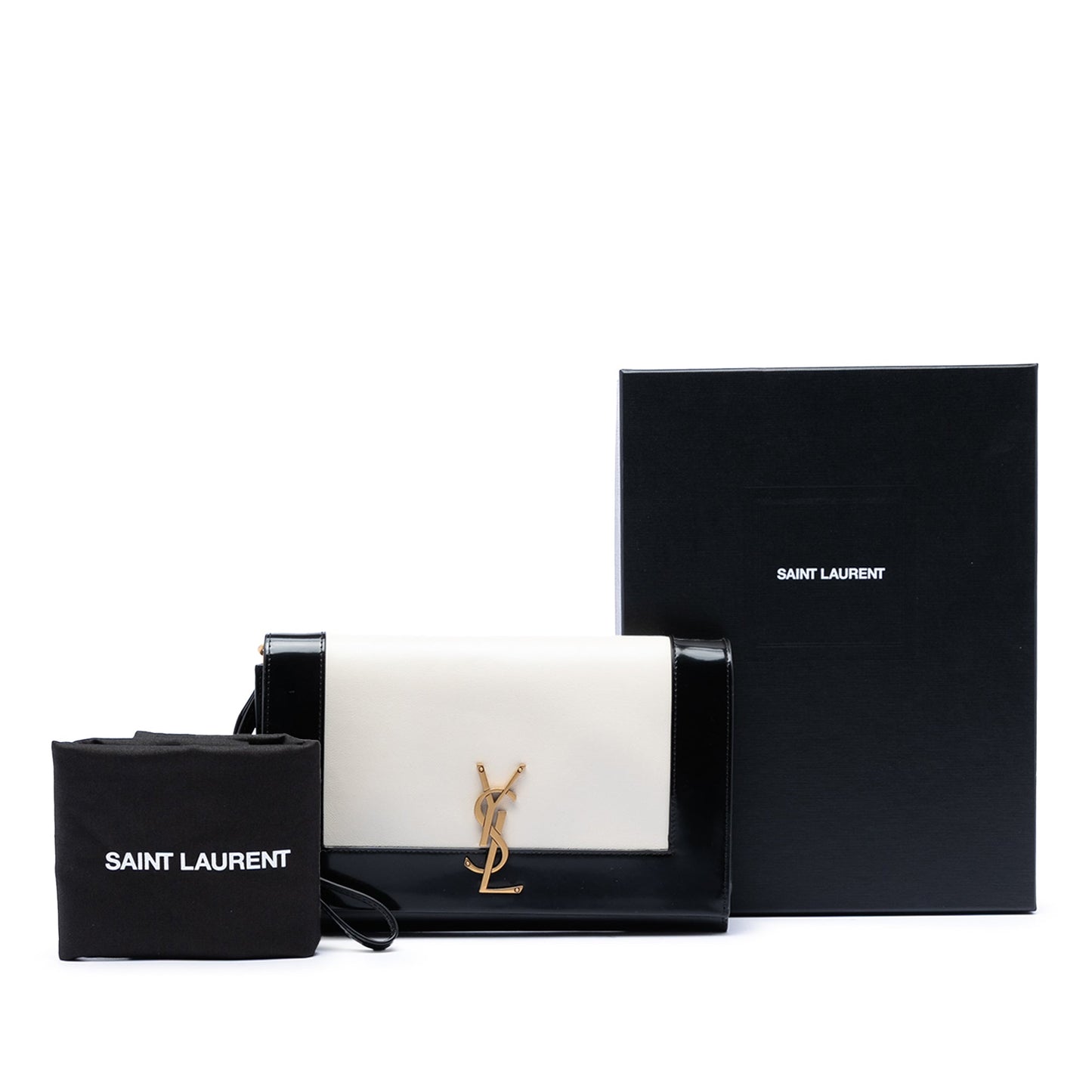 Saint Laurent Brushed Leather Trimmed Lambskin Cassandre Flap Pouch
