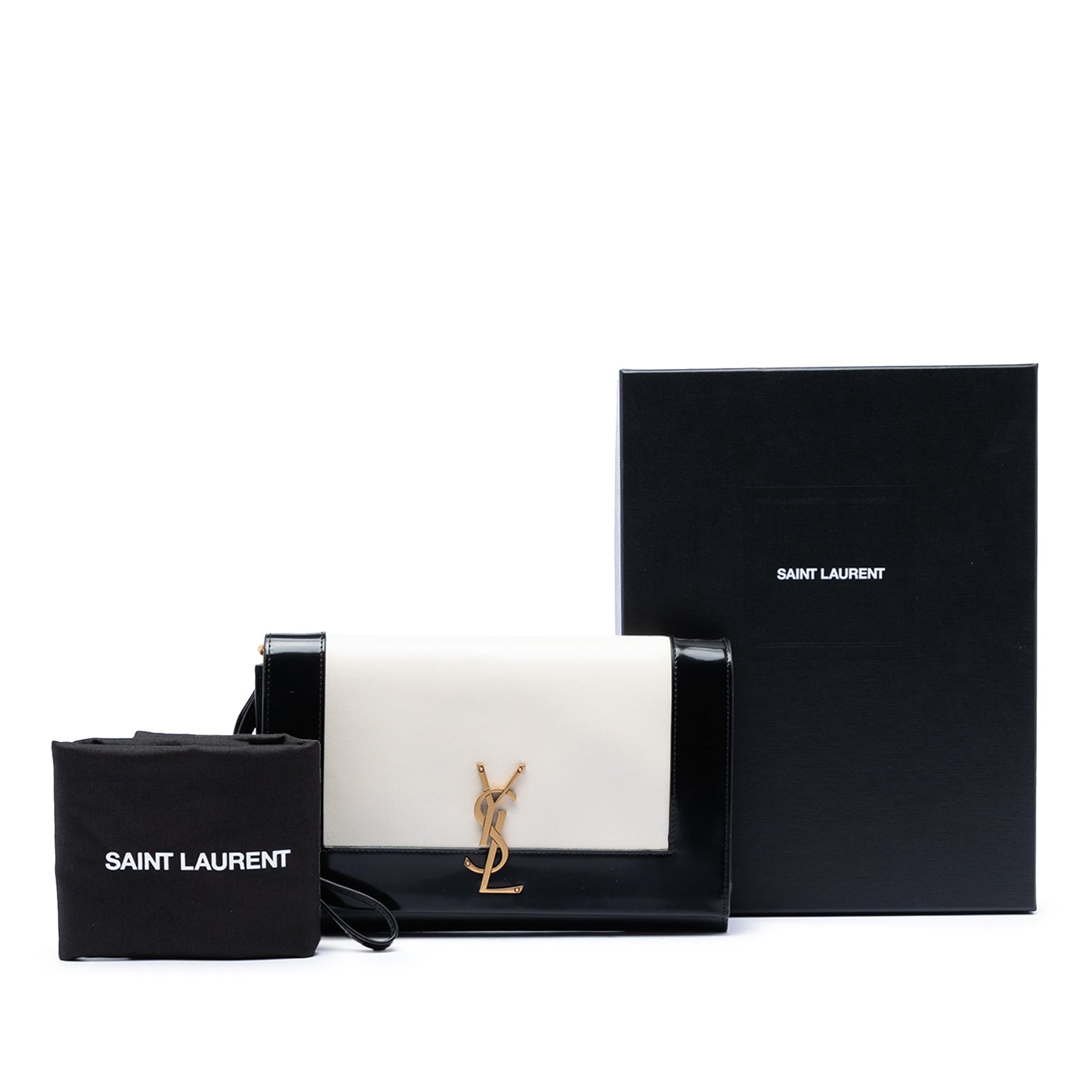 Saint Laurent Brushed Leather Trimmed Lambskin Cassandre Flap Pouch