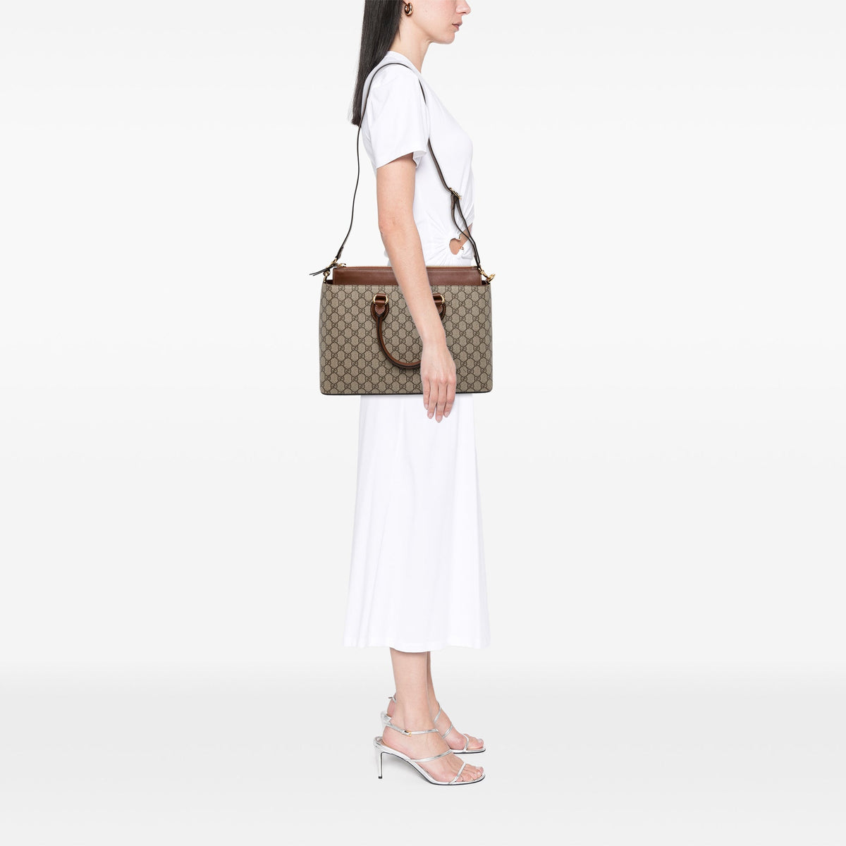 Gucci Large GG Supreme Linea A Satchel — Beige