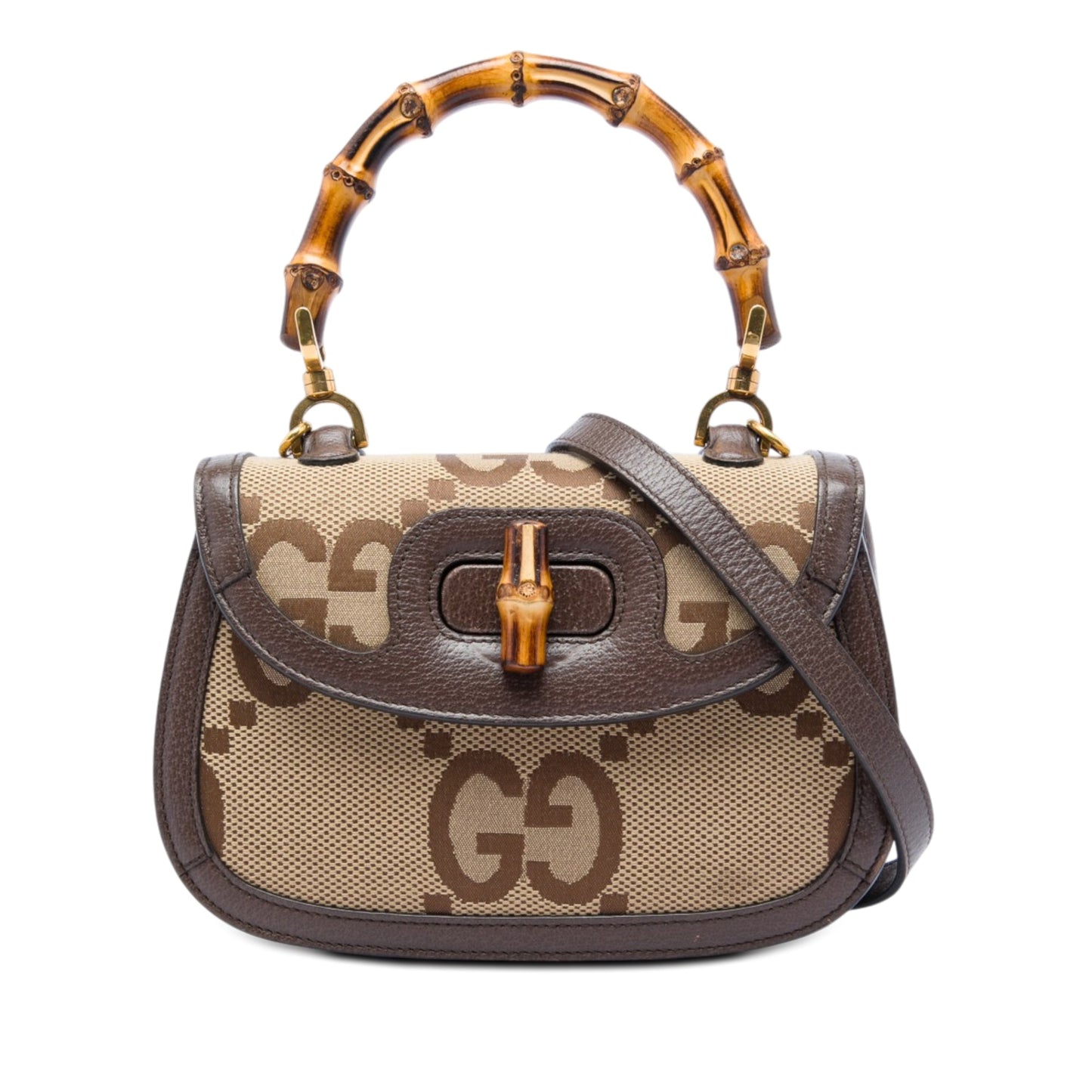 Gucci Small Jumbo GG Canvas Bamboo 1947 Top Handle Bag