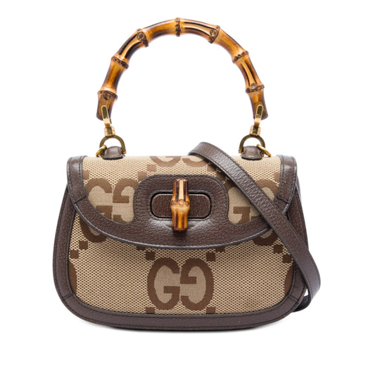 Gucci Small Jumbo GG Canvas Bamboo 1947 Top Handle Bag