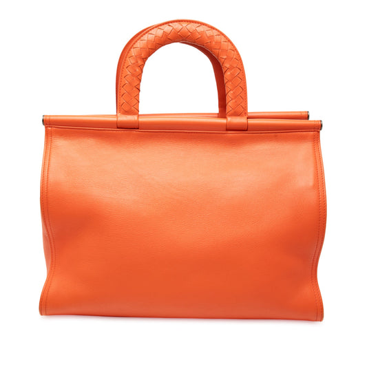 Bottega Veneta Leather Intrecciato Frame Top Handle Bag