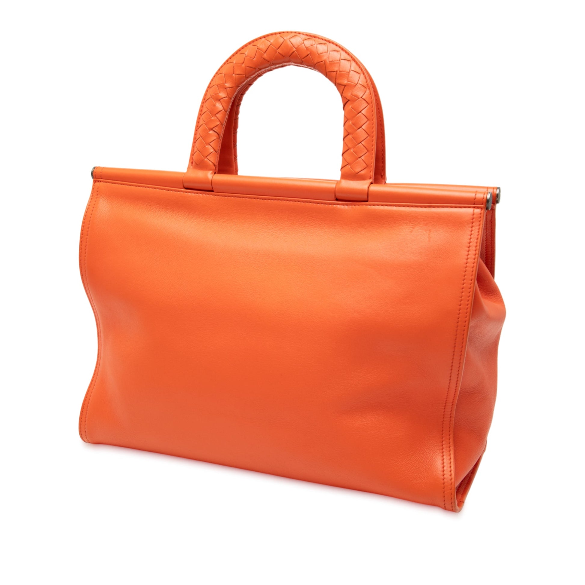 Bottega Veneta Leather Intrecciato Frame Top Handle Bag