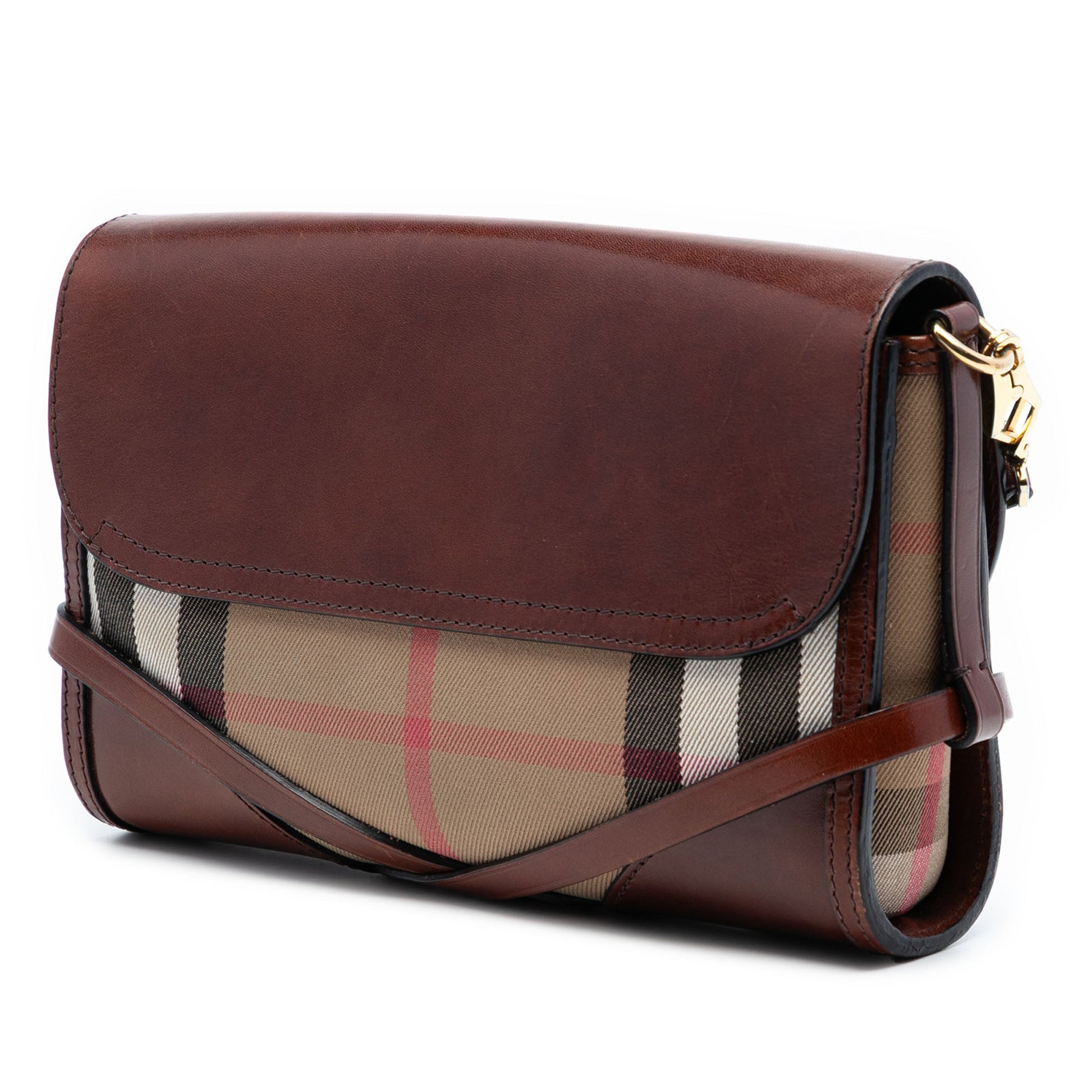 Burberry Leather and House Check Canvas Bridle Abbott Crossbody