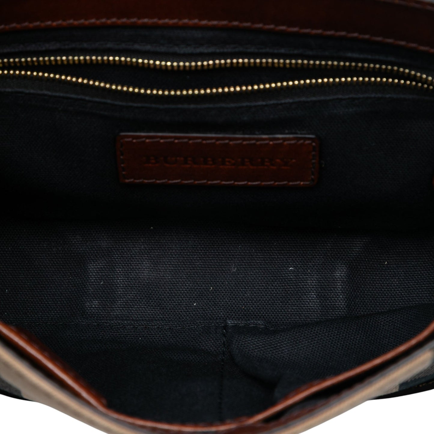 Burberry Leather and House Check Canvas Bridle Abbott Crossbody