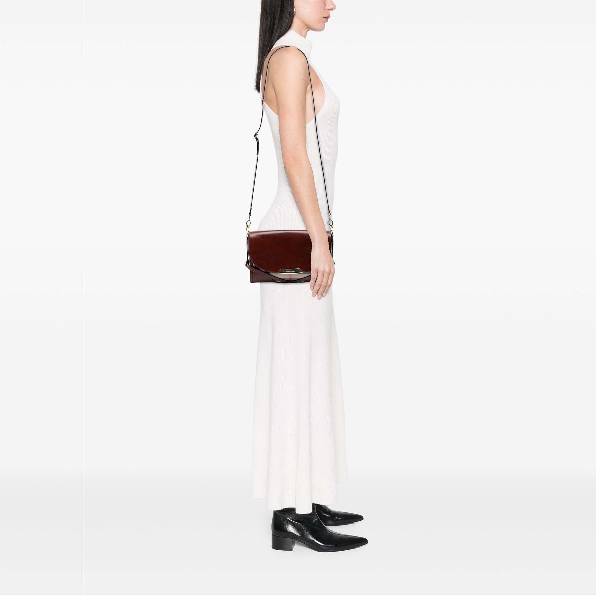 Burberry Leather and House Check Canvas Bridle Abbott Crossbody