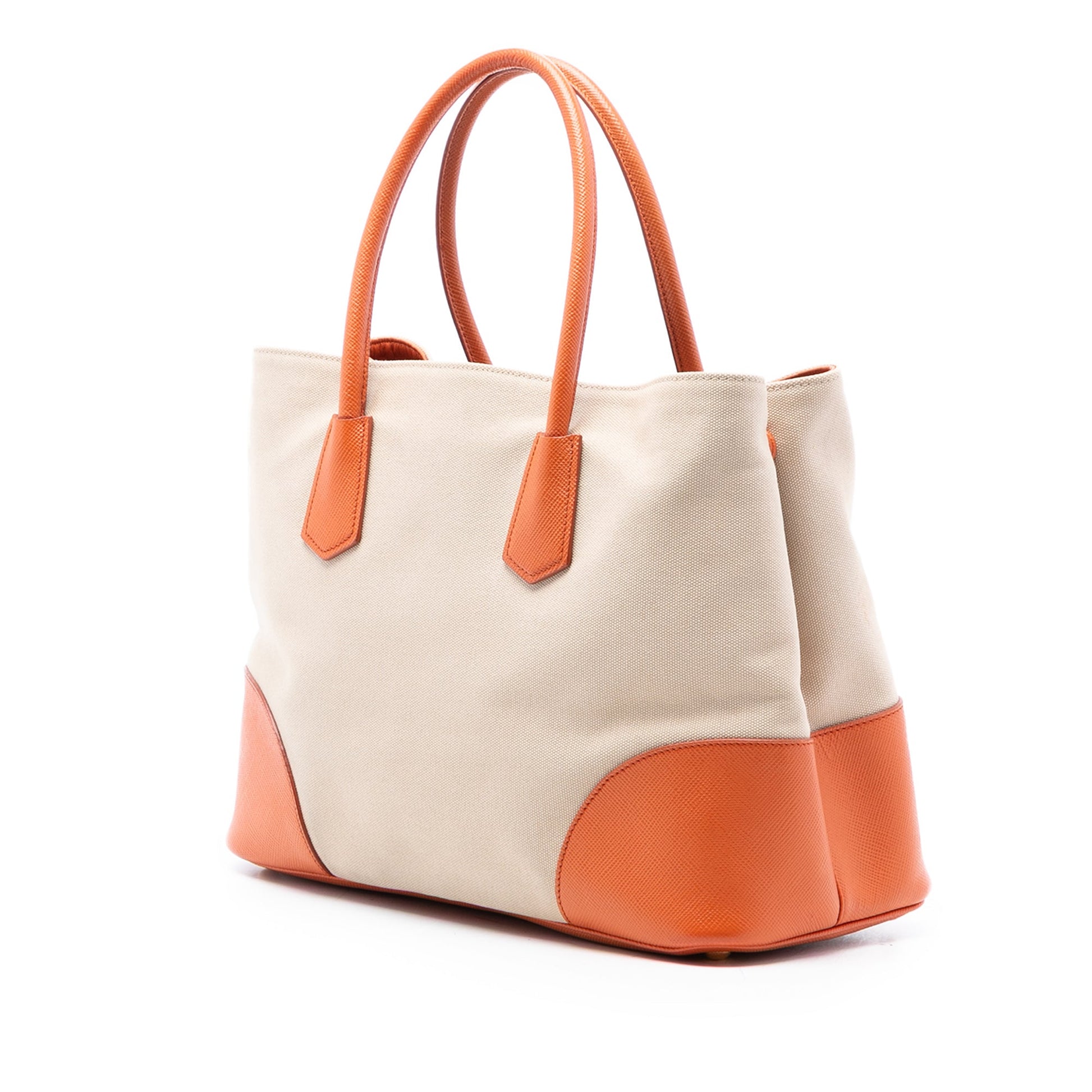 Prada Large Saffiano Trimmed Canapa Double Satchel