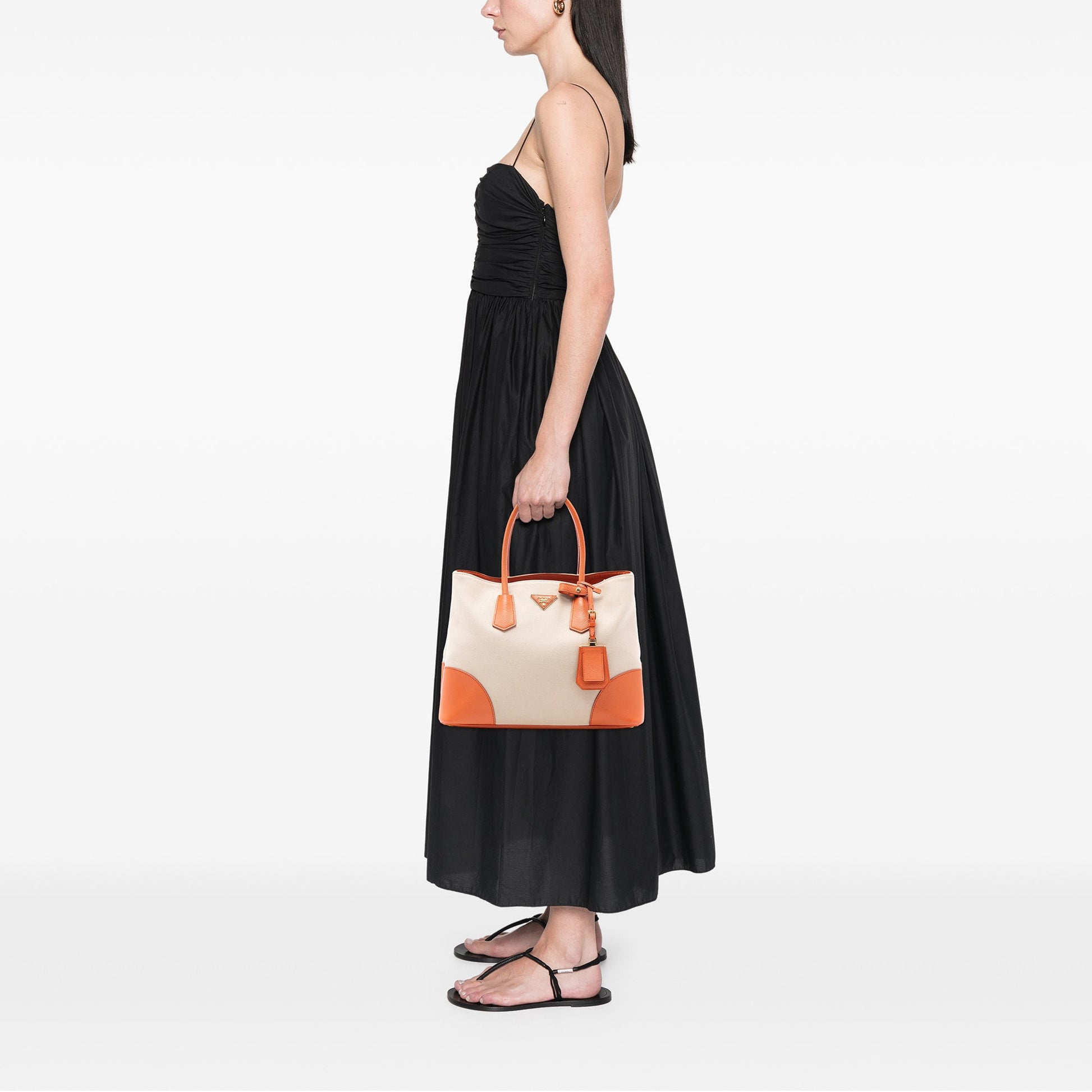 Prada Large Saffiano Trimmed Canapa Double Satchel