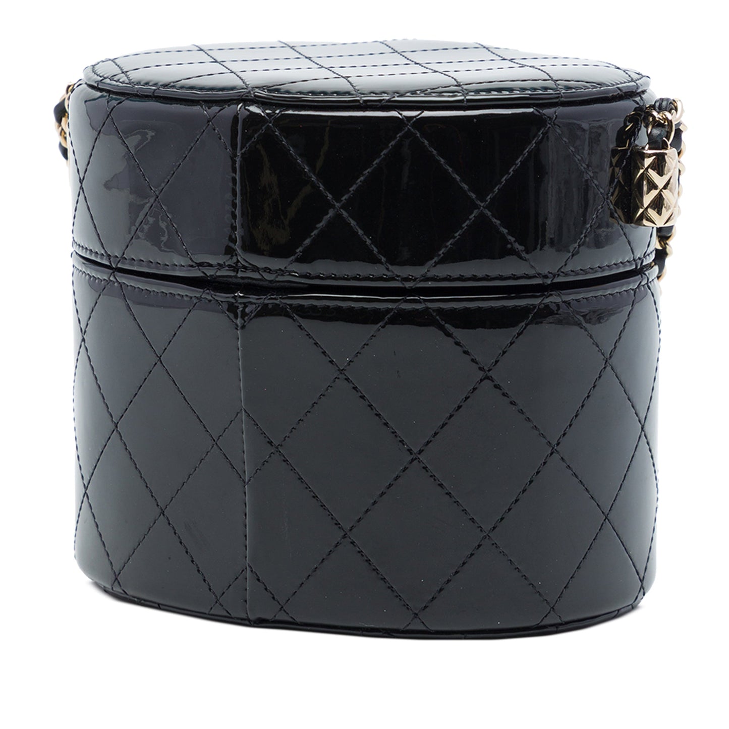 Chanel CC Quilted Patent Round Vanity Clutch With Chain
