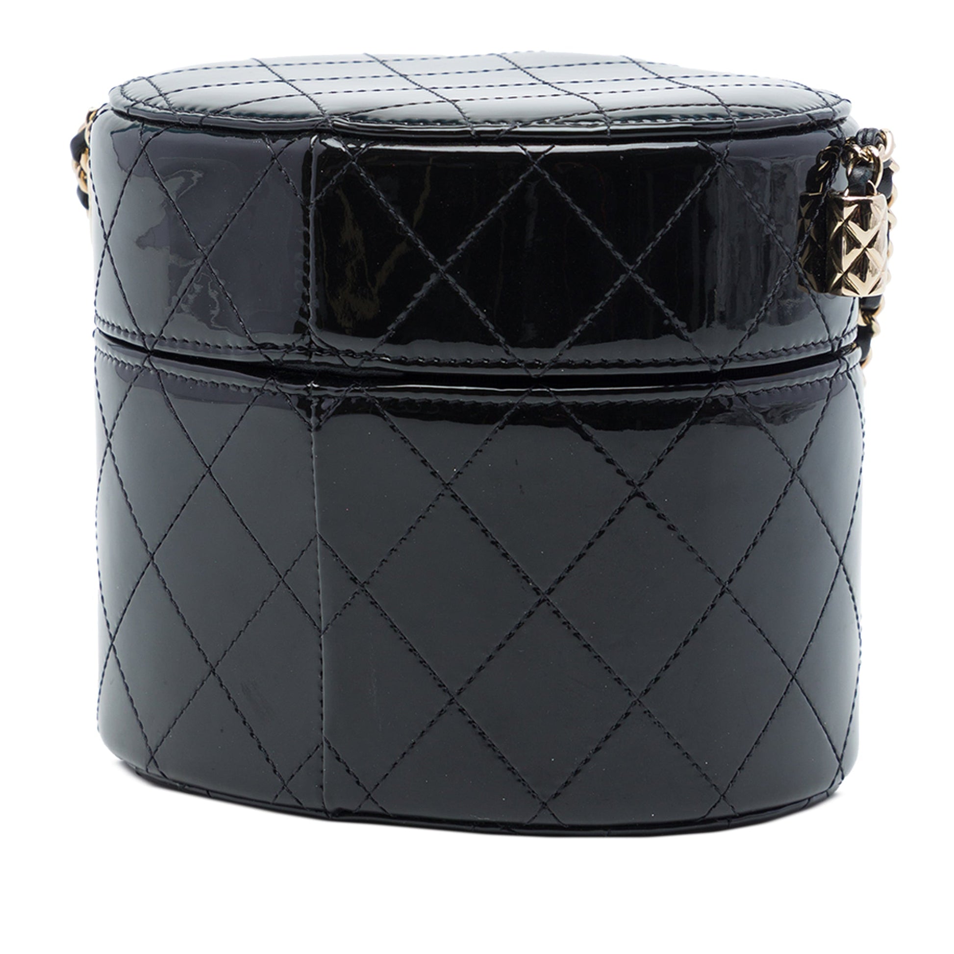 Chanel CC Quilted Patent Round Vanity Clutch With Chain