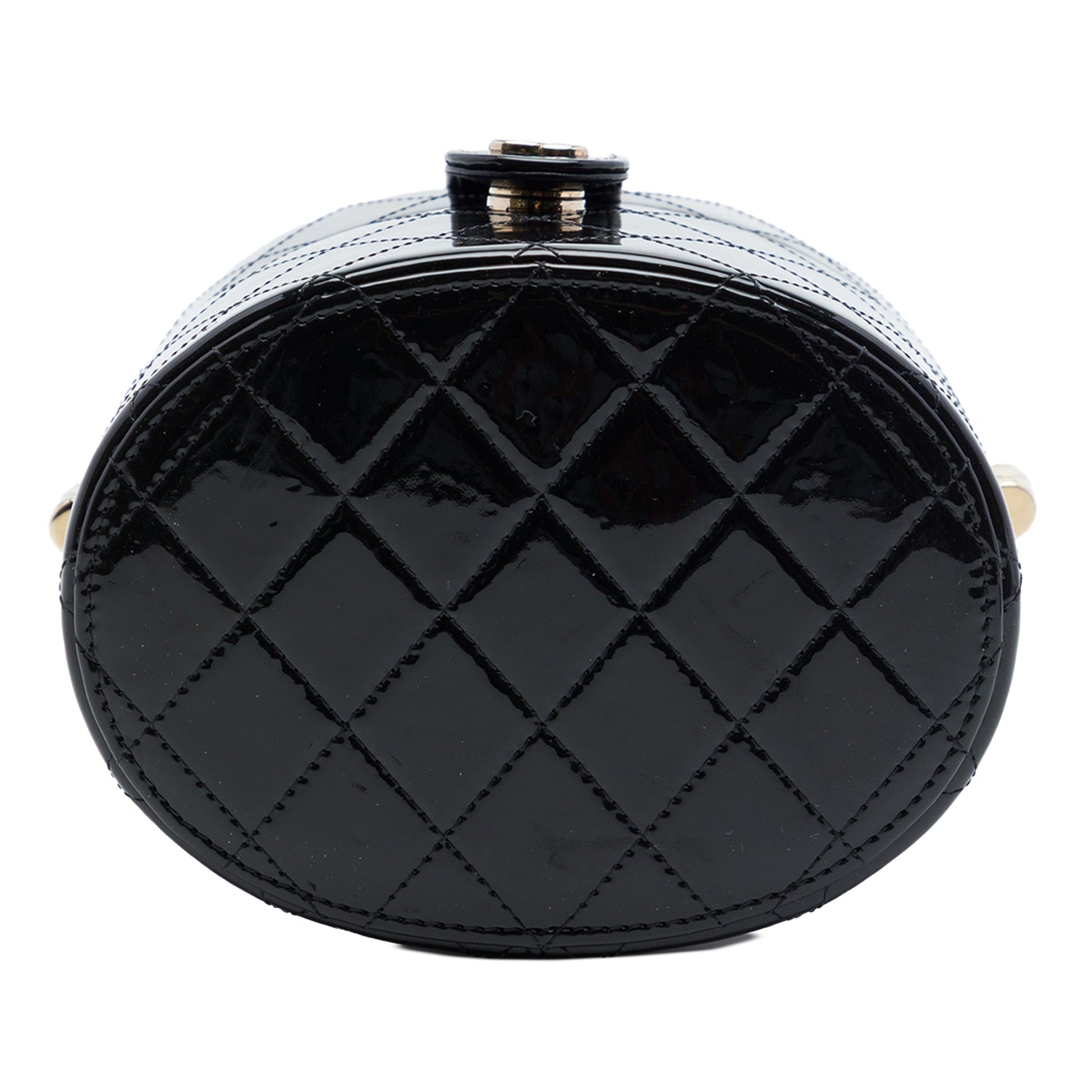 Chanel CC Quilted Patent Round Vanity Clutch With Chain