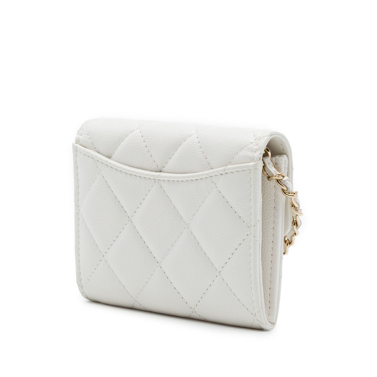 Chanel CC Quilted Caviar Flap Card Holder on Chain — White